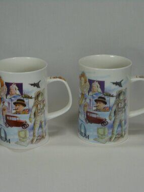 pair of Dunoon UK Millennium 2000 colorful coffee mugs